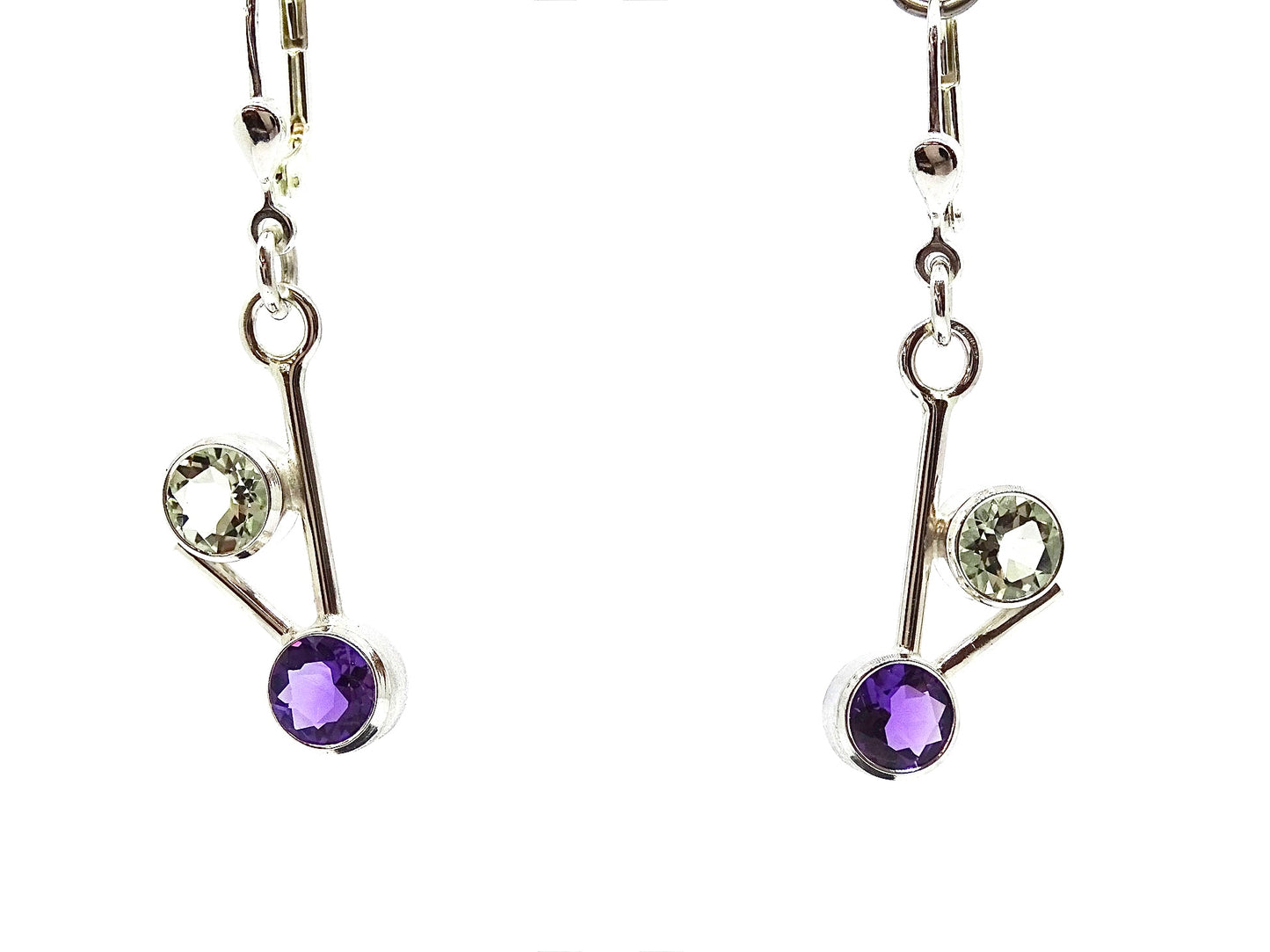 Short Amethyst & mint Quartz earrings.
