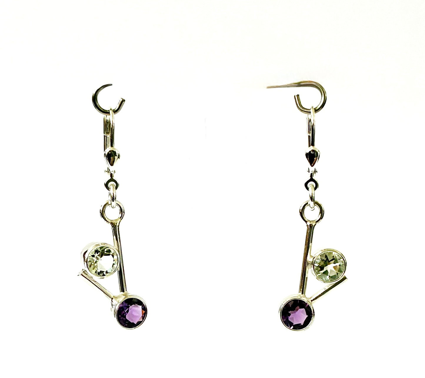 Short Amethyst & mint Quartz earrings.