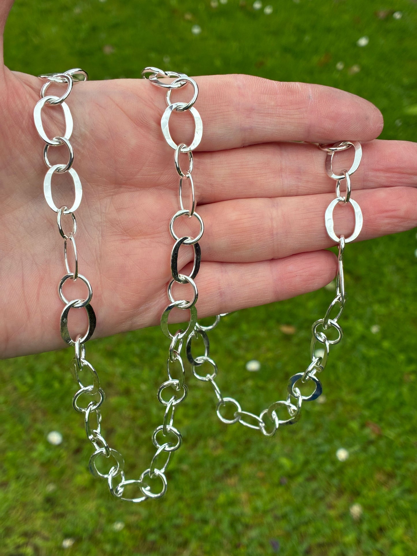 Long hammered chain.