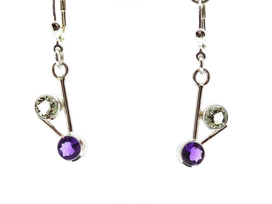 Short Amethyst & mint Quartz earrings.