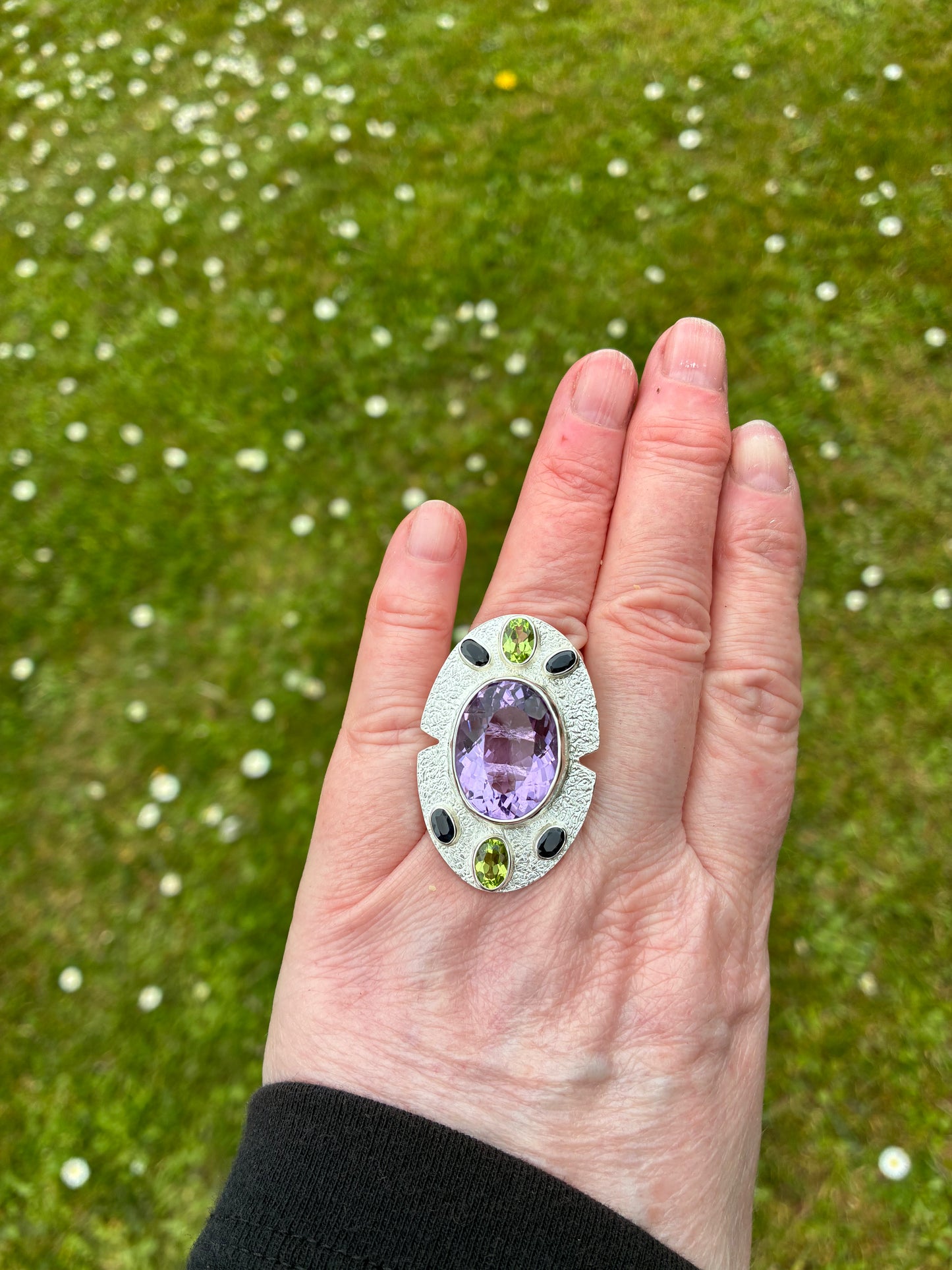 Ring. Amethyst, peridot & sapphire ring.