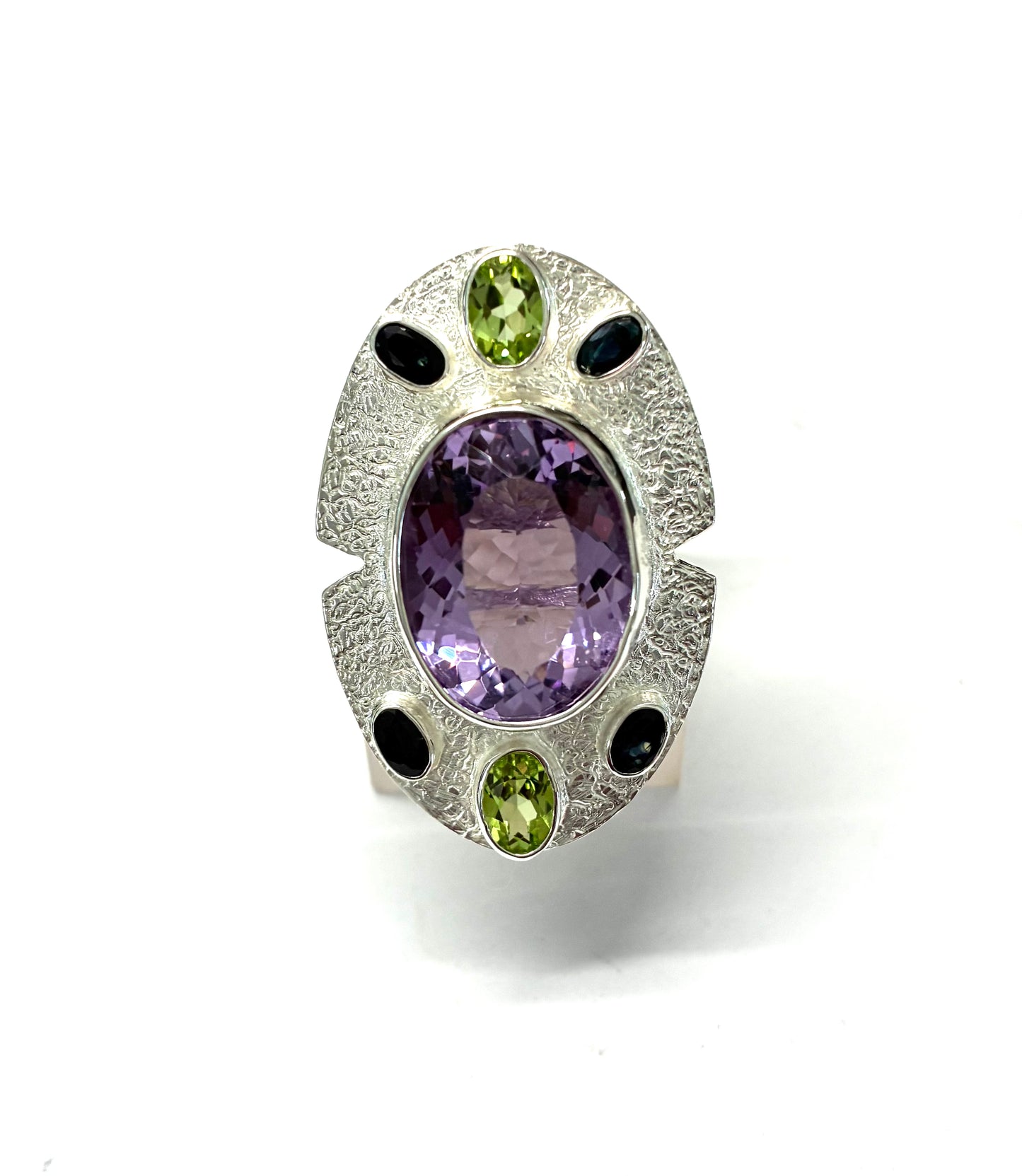 Ring. Amethyst, peridot & sapphire ring.