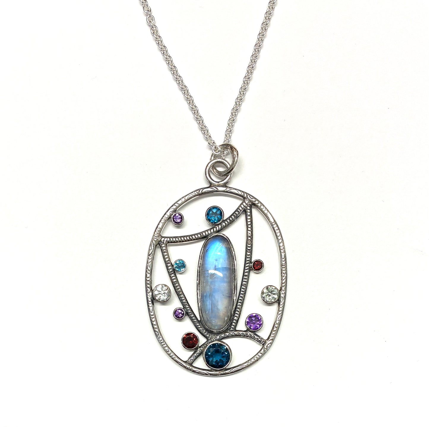 Pendant. Moonstone and gems.
