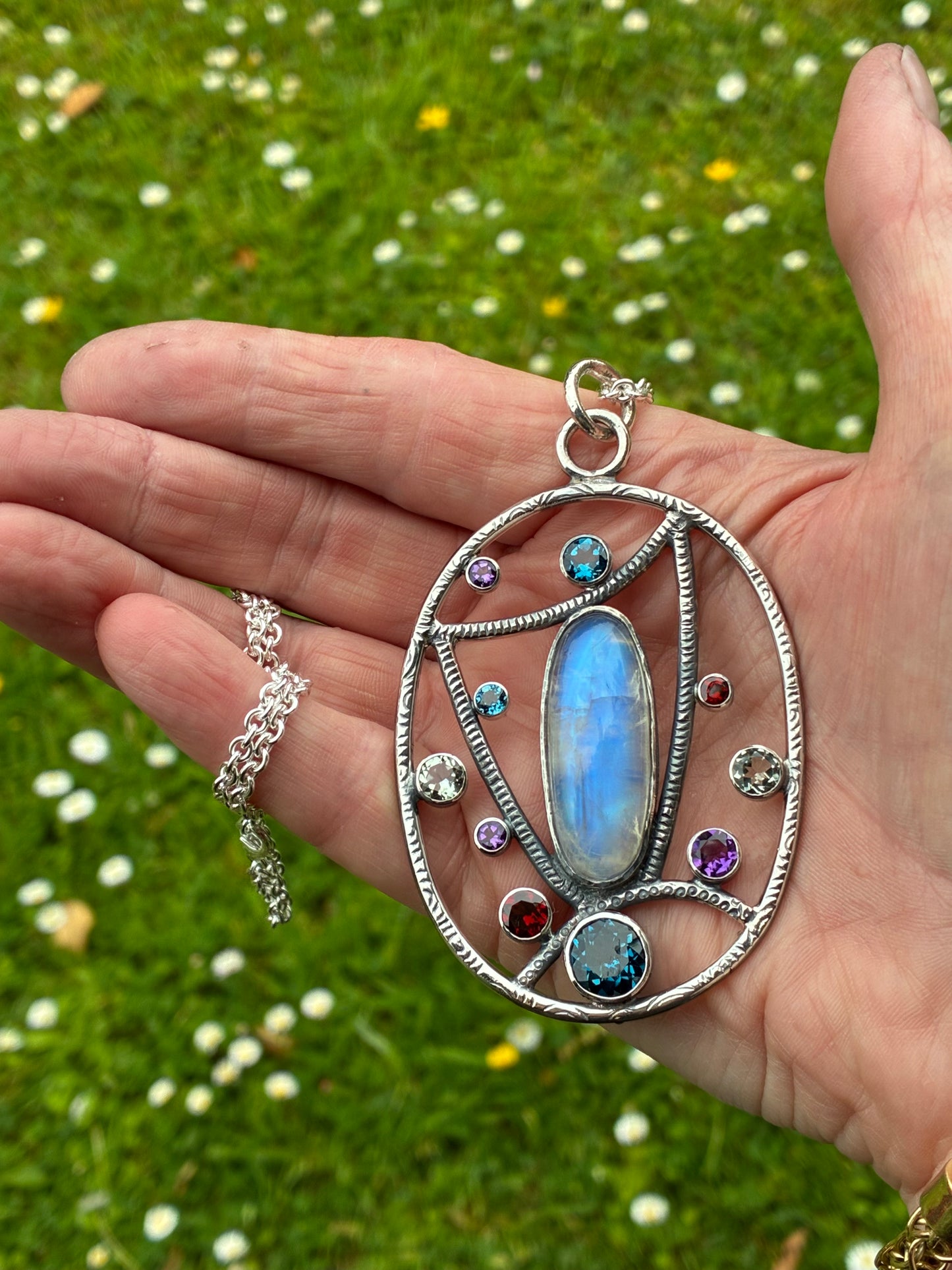 Pendant. Moonstone and gems.